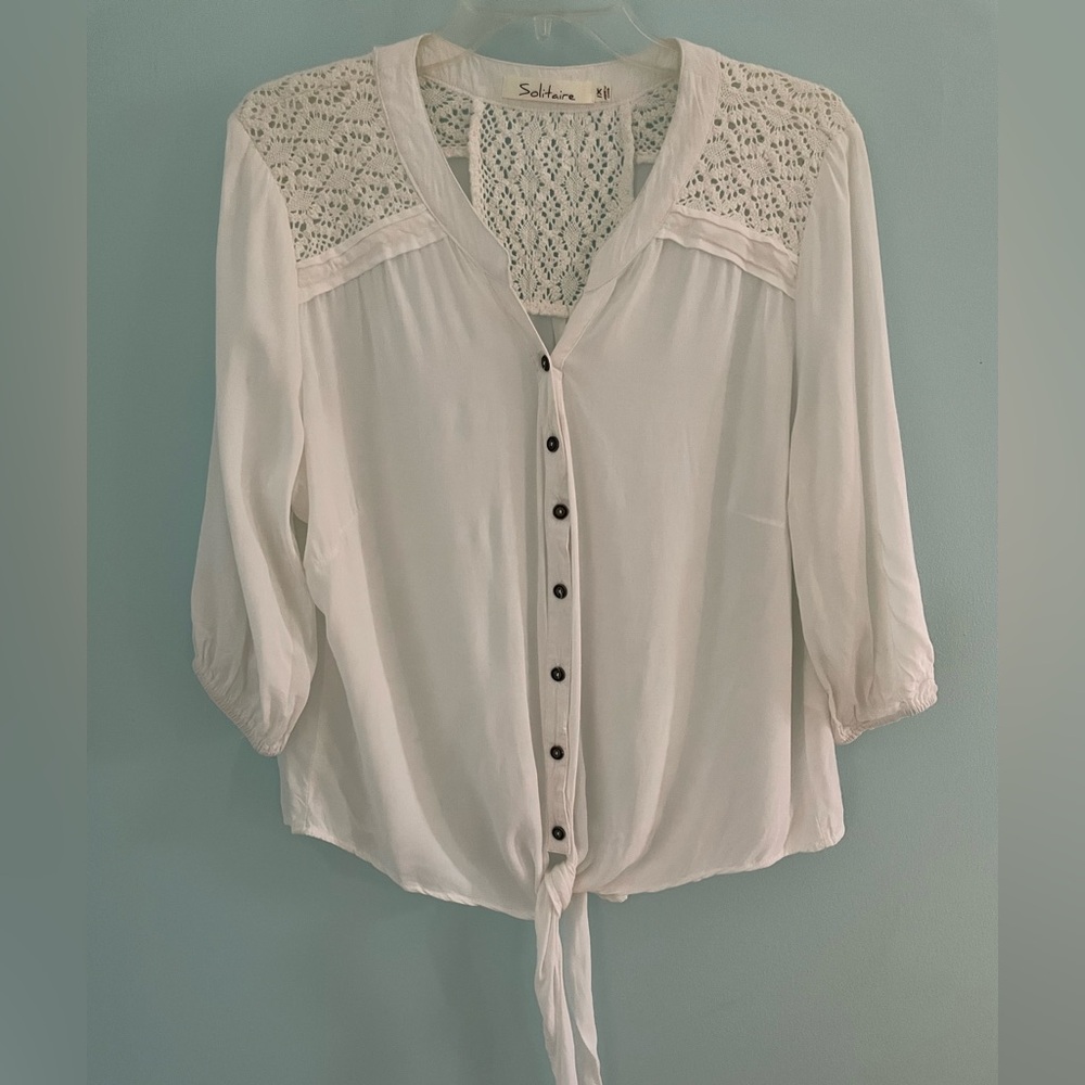 Solitaire white Ivory Lace Detail Blouse